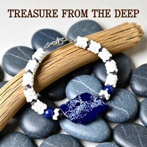 Color Contrasts! Navy Blue Sea Sediment Jasper + Lapis + Natural Howlite Wavers